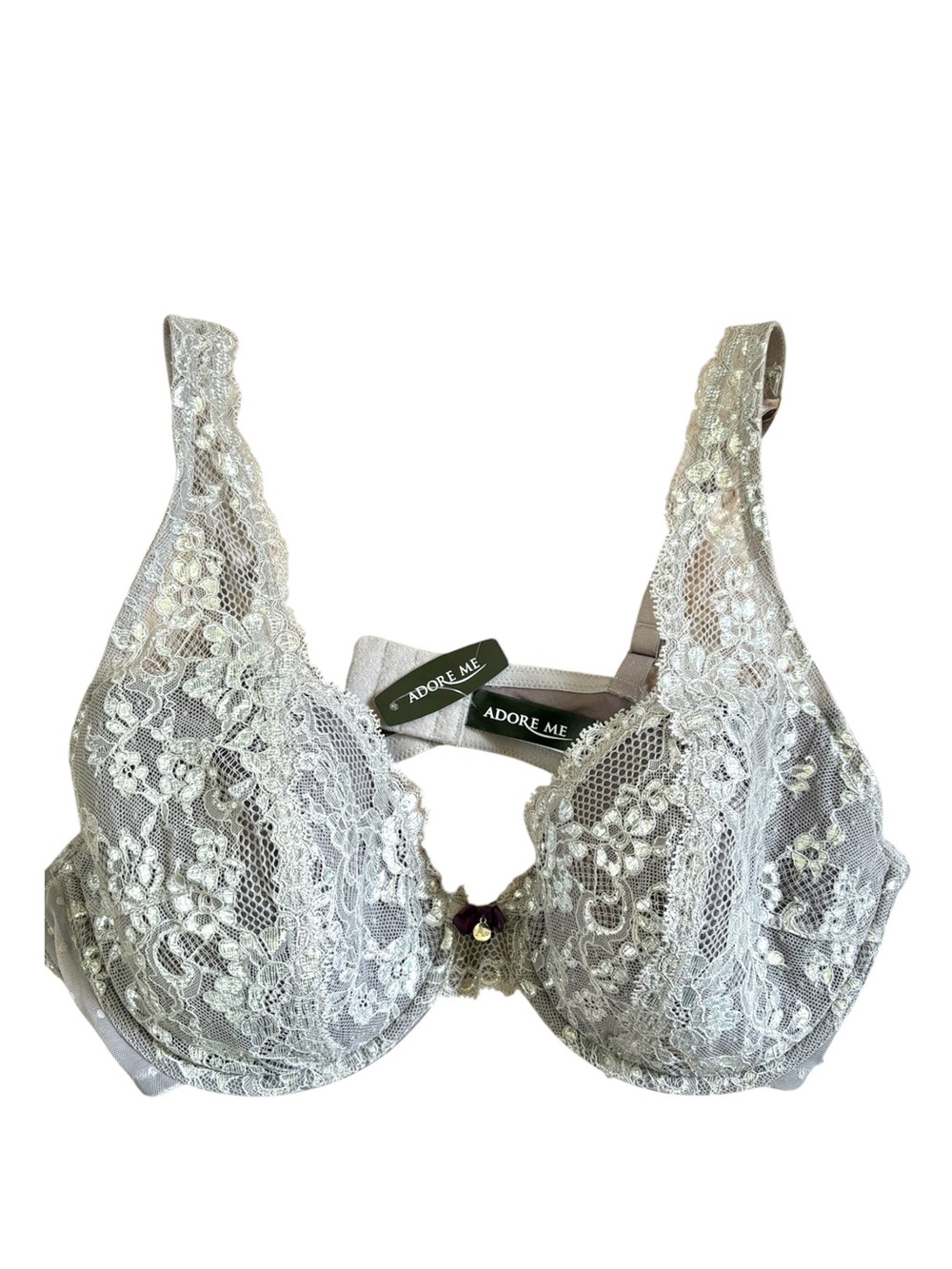 NWT 38D Adore Me Silver Lace Plunge Underwire Bra